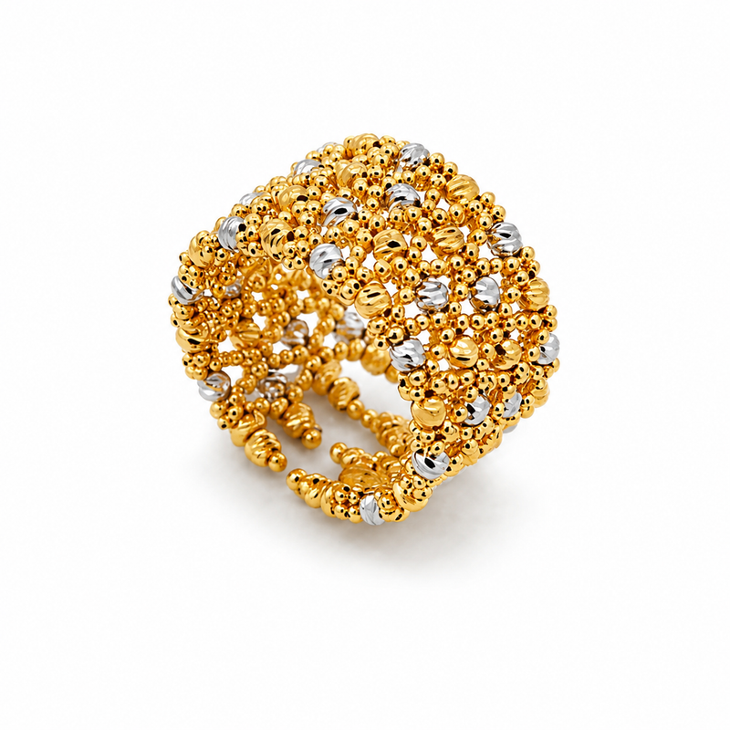 21K Gold Ring With A Night Star Design Featuring Gold And Silver Beads