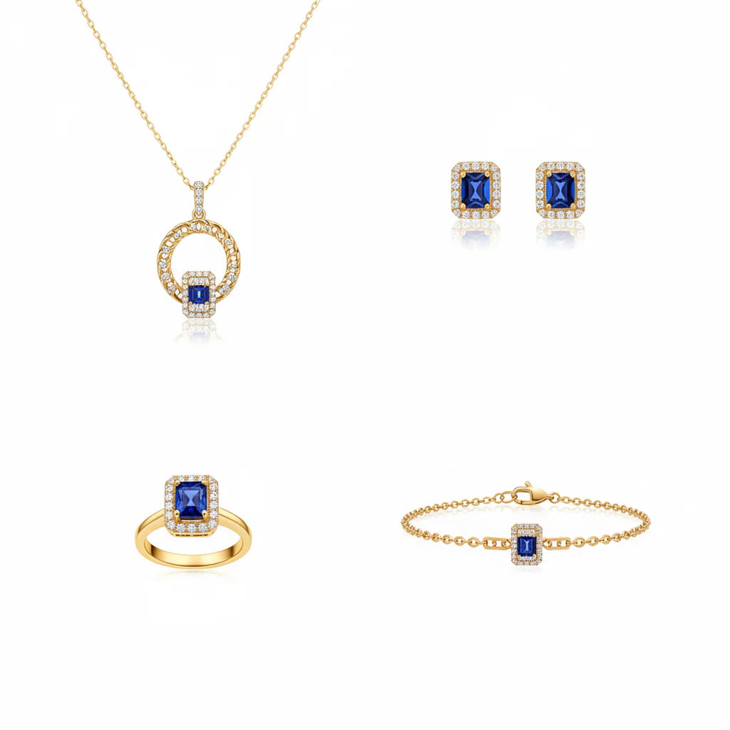 18K Gold Half Set with Blue Color