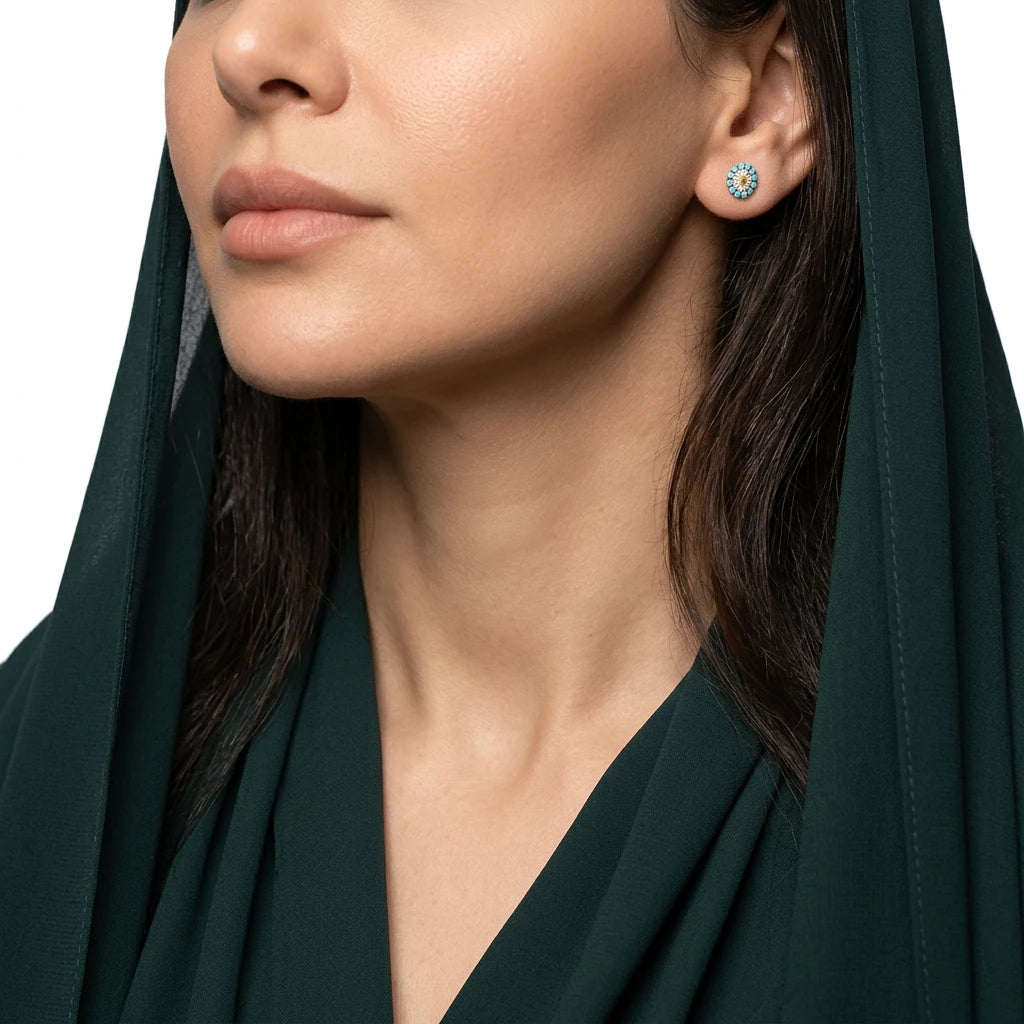 18K Gold Earrings with Distinctive Turquoise Gemstones