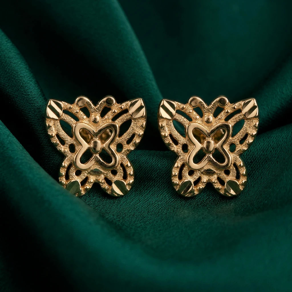 18K Gold Earrings with Ornate Butterfly Design