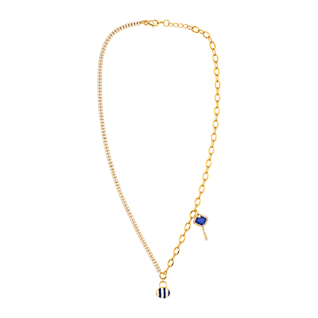 18K Gold Necklace with Blue Key Pendant