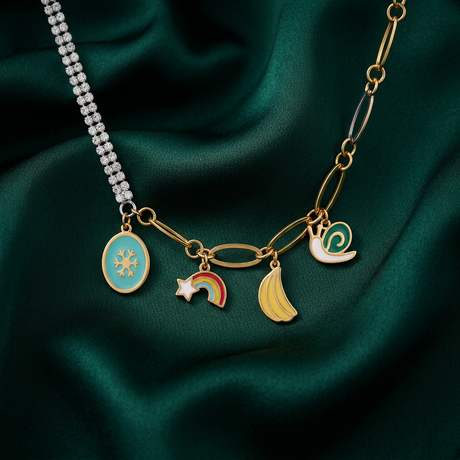 18K Gold Necklace with Assorted Shape Pendants