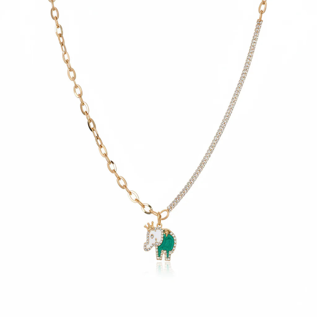 18K Gold Necklace with Embellished Elephant Pendant