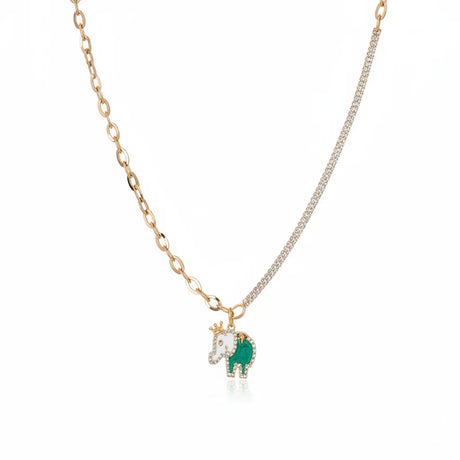 18K Gold Necklace with Embellished Elephant Pendant