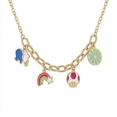 18K Gold Necklace with Colorful Pendants Design