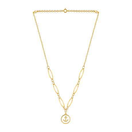 18K Gold Necklace with Red Oval Pendnat