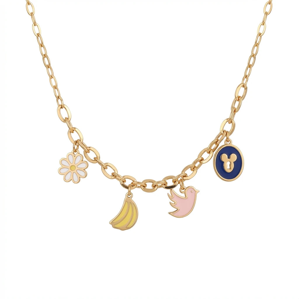 18K Gold Necklace with Delicate Painted Shapes