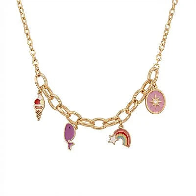18K Gold Necklace with Assorted Dangling Pendants