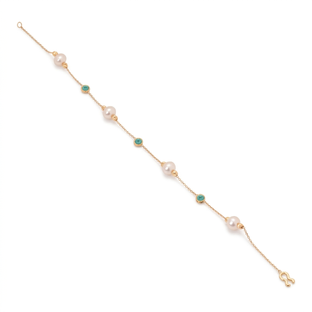 18K Chain Bracelet with colourful Pearl Design