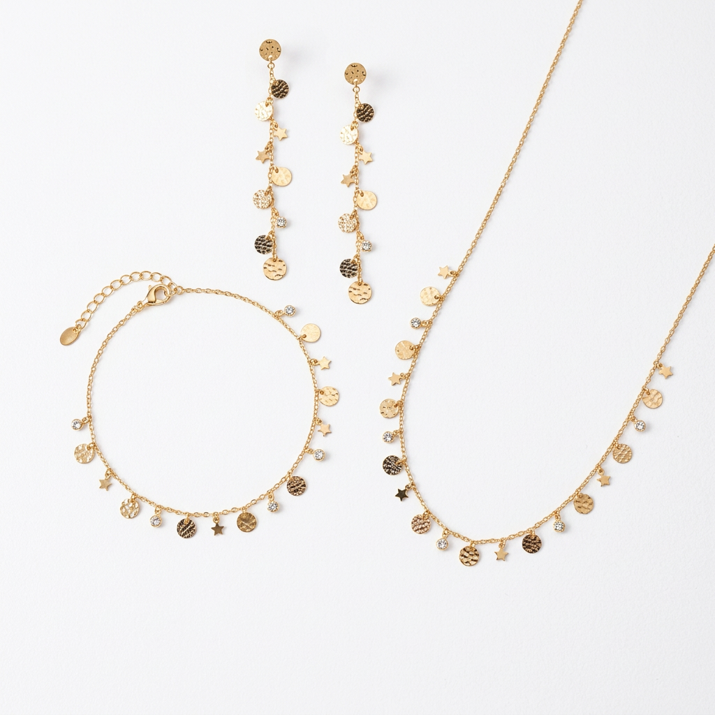 18K Gold Half Set with Assorted Dangling Pendants