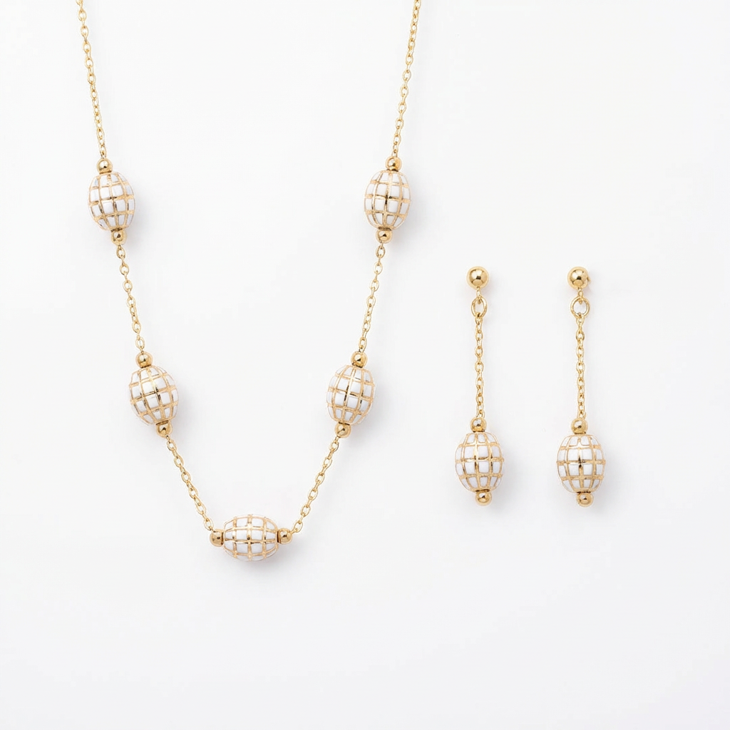 18K Gold Half Set Five Beads
