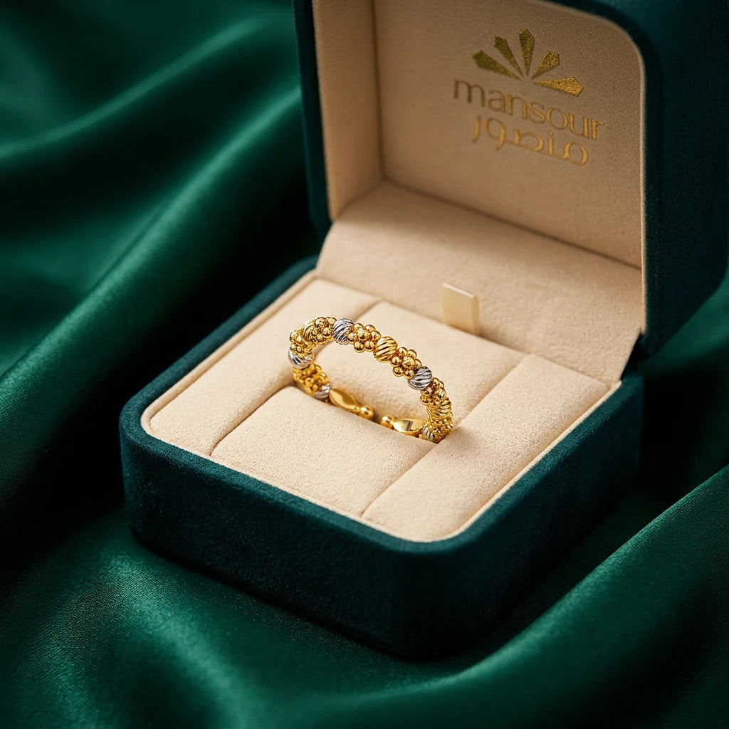 18K Gold Ring with Paved Design