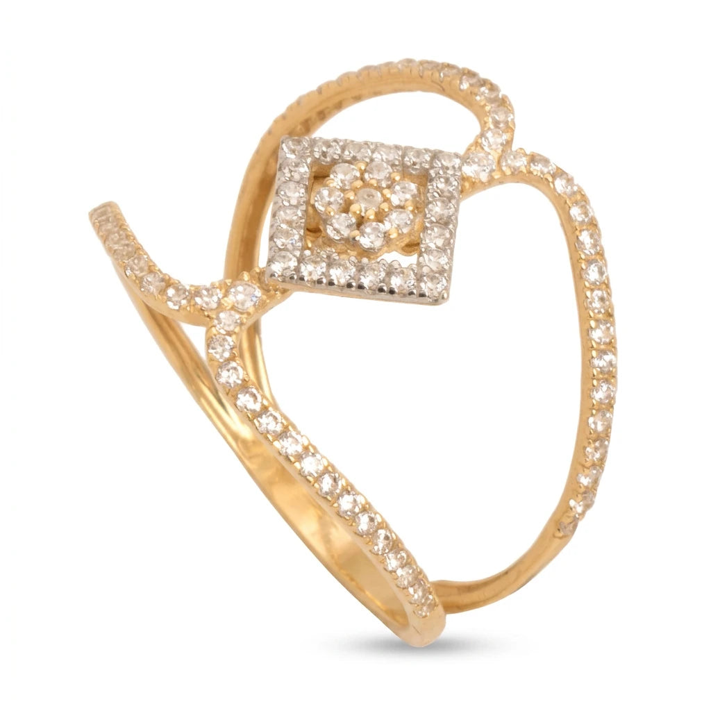 18K Gold Ring with Unique Design and Sparkling Stones