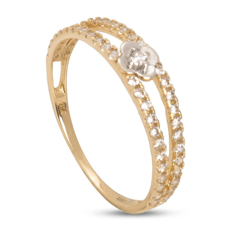 18K Gold Ring with Double Rows Flower Stone Design