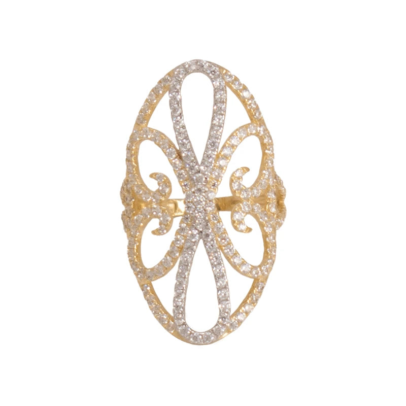 18K Gold Ring with Geometric Design and Gemstones