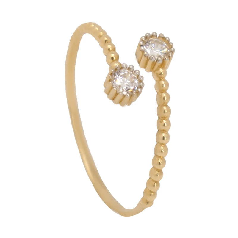 18K Gold Open Ring with Shining Gemstones on Both Ends