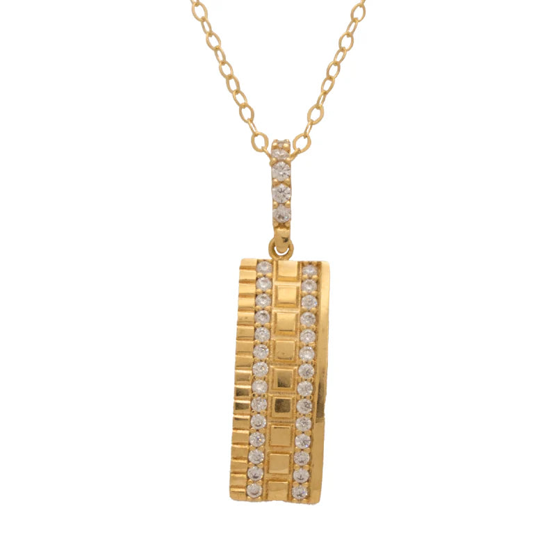 18K Gold Pendant with Shining Side Gemstones