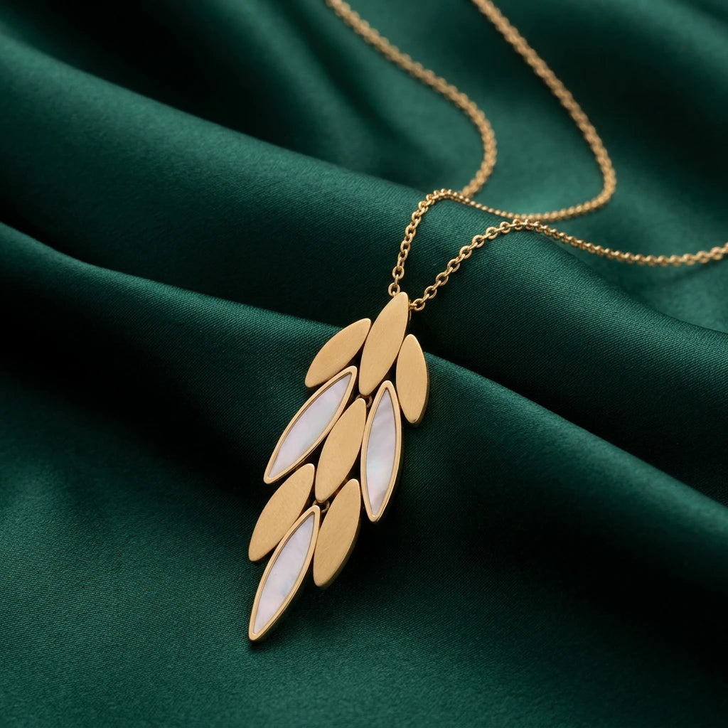 18K Gold Pendant with Cascading Leaves