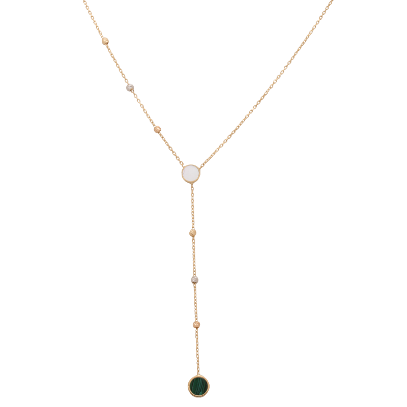 18K Gold Necklace with Long Design and Circular Pendant