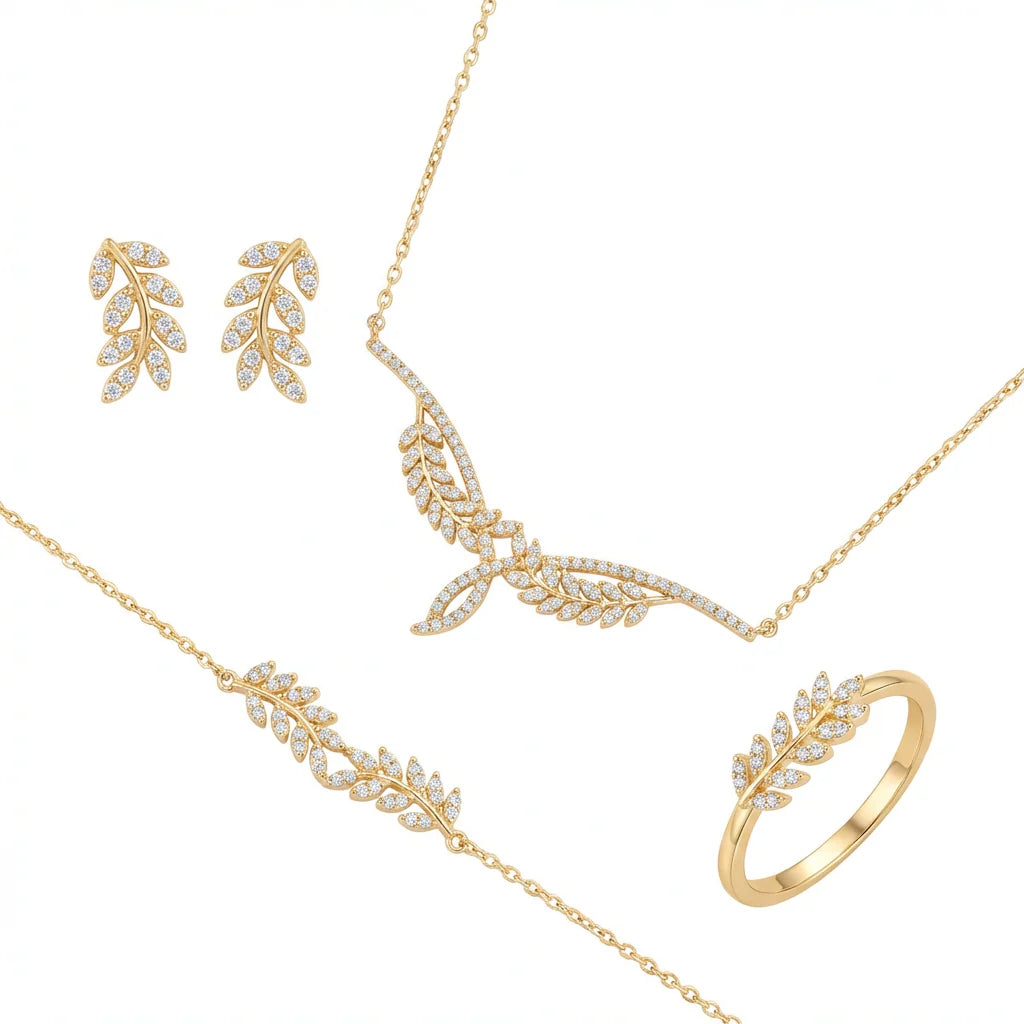 18K Gold Set with Shining Gemstones Design