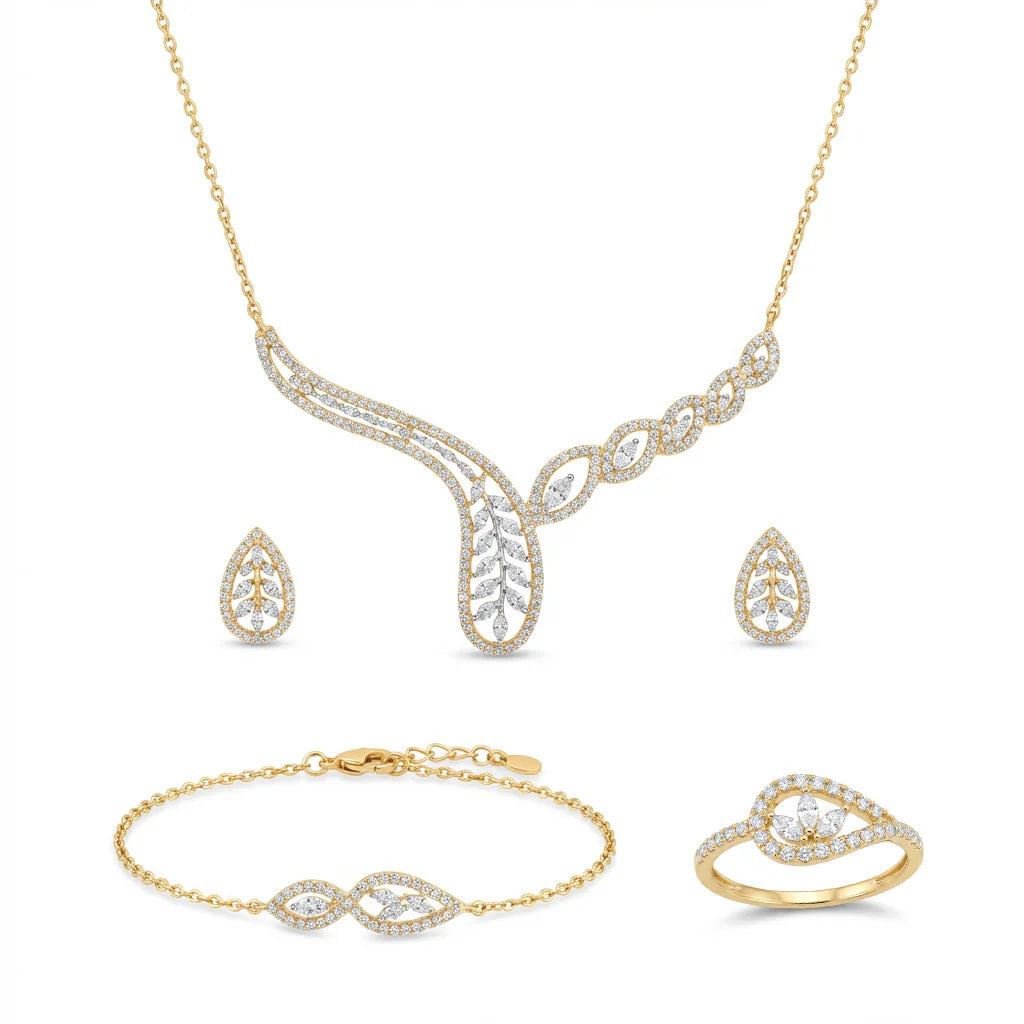 18K Gold Set with Tree Branch Design