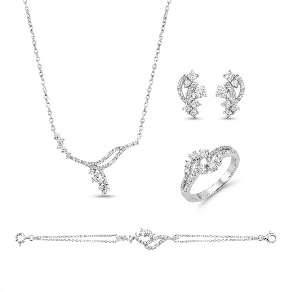 طقم ذهب عيار 18 بفصوص لامعة