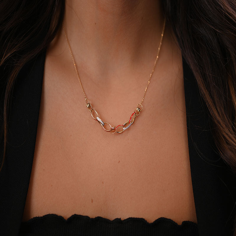 18K Gold Necklace Earrings Buzz with Red Stone