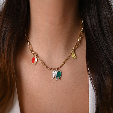 18K Gold Necklace with Colorful Fruit Charms