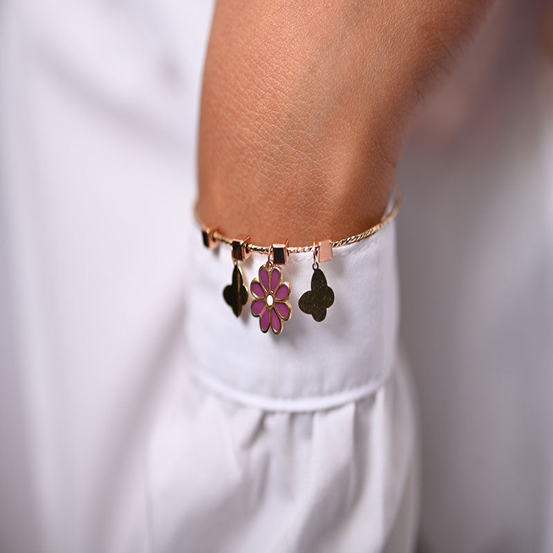 18K GoldKids Bracelet with Rose and Butterfly Design