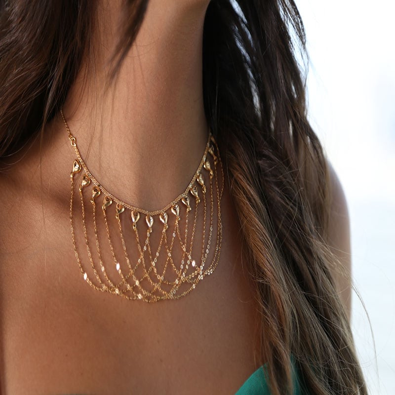 21K Gold Necklace with Dangling Chain Design