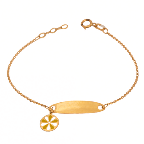 18K GoldKids Bracelet with Abundant Luck Design and Colorful Flower