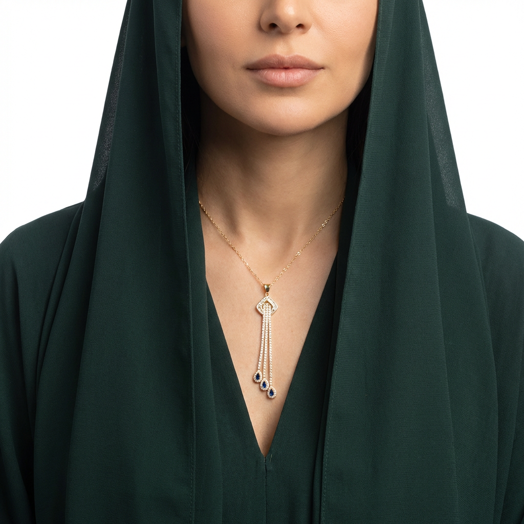 18K Gold Necklace with Dangling Teardrop Design