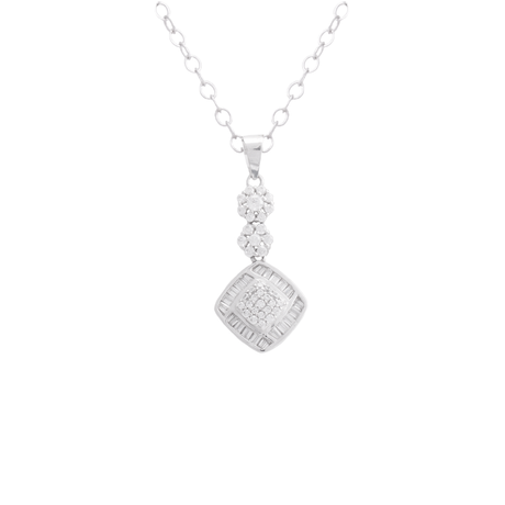 18K Gold Necklace with Square and Floral Design