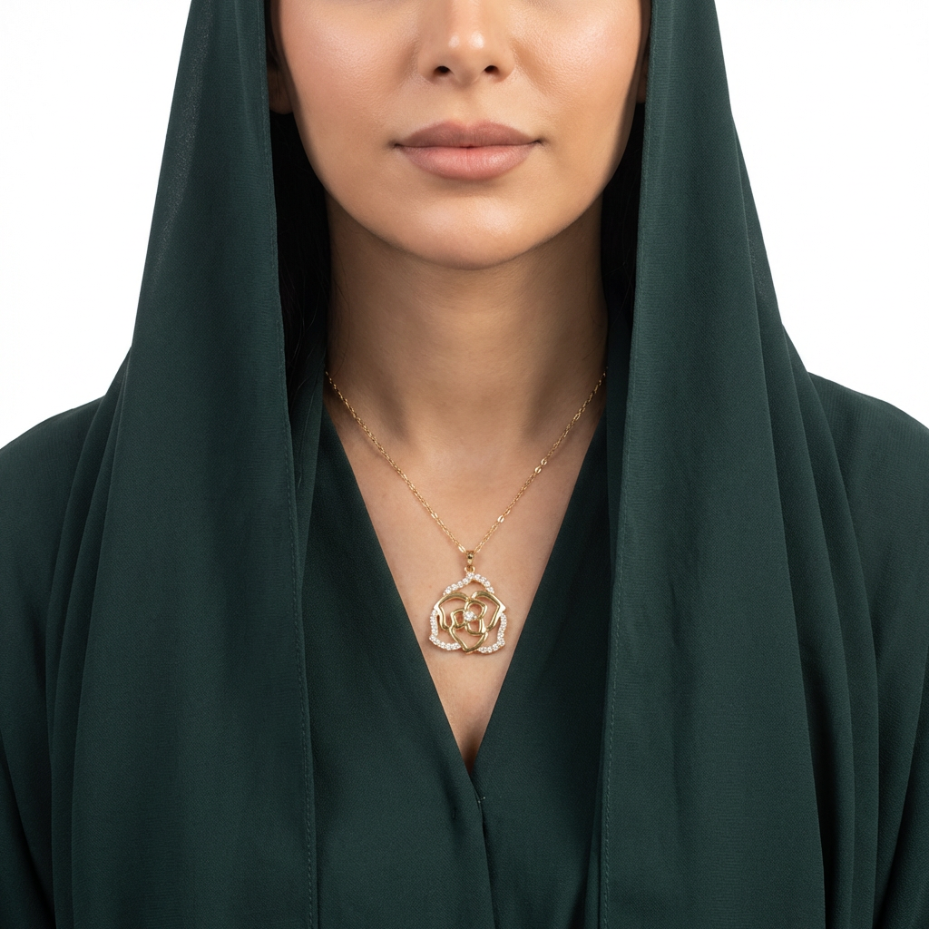 18K Gold Necklace with Rose Design