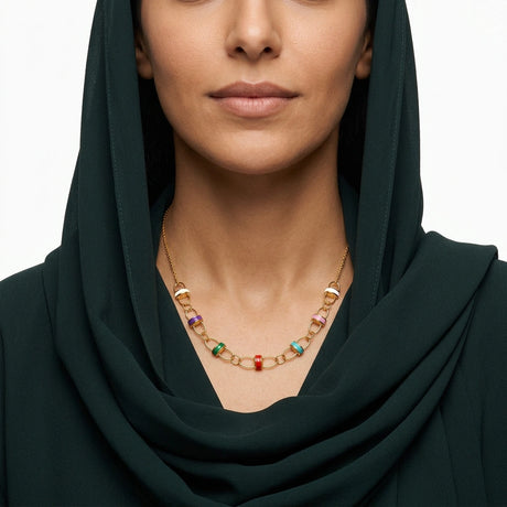 عقد ذهب عيار 18 بتصميم دوائر متقابلة