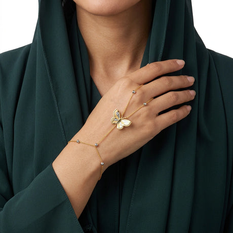 18k Gold Hand Chain with Butterfly Design