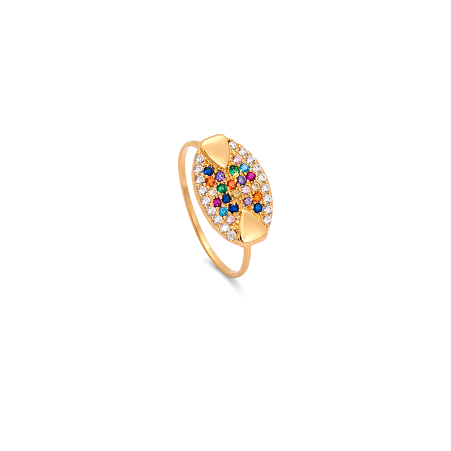 18K Gold Ring with Bow Design In Colorful