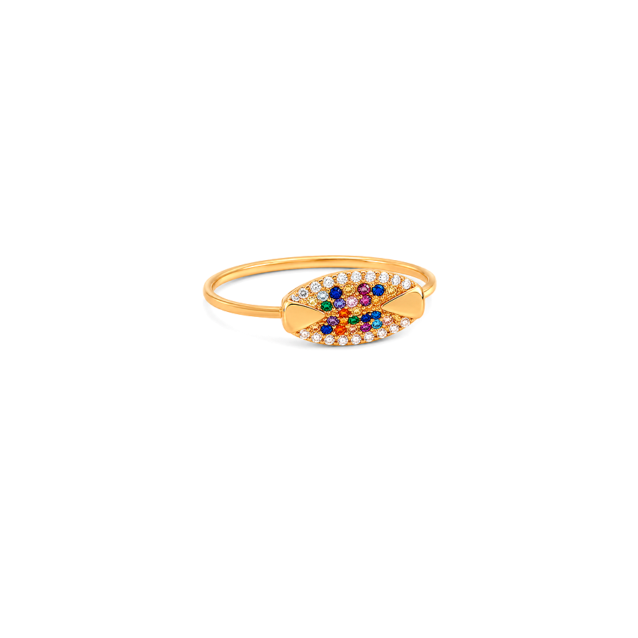 18K Gold Ring with Bow Design In Colorful