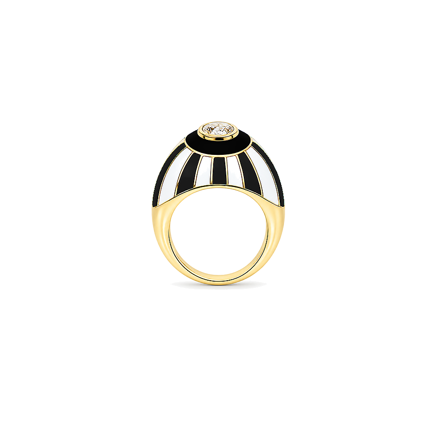 18K Gold Ring with Contrasting Lines Design In Colorful