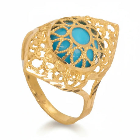 21K Gold Ring with Mesh Design and Turquoise Color
