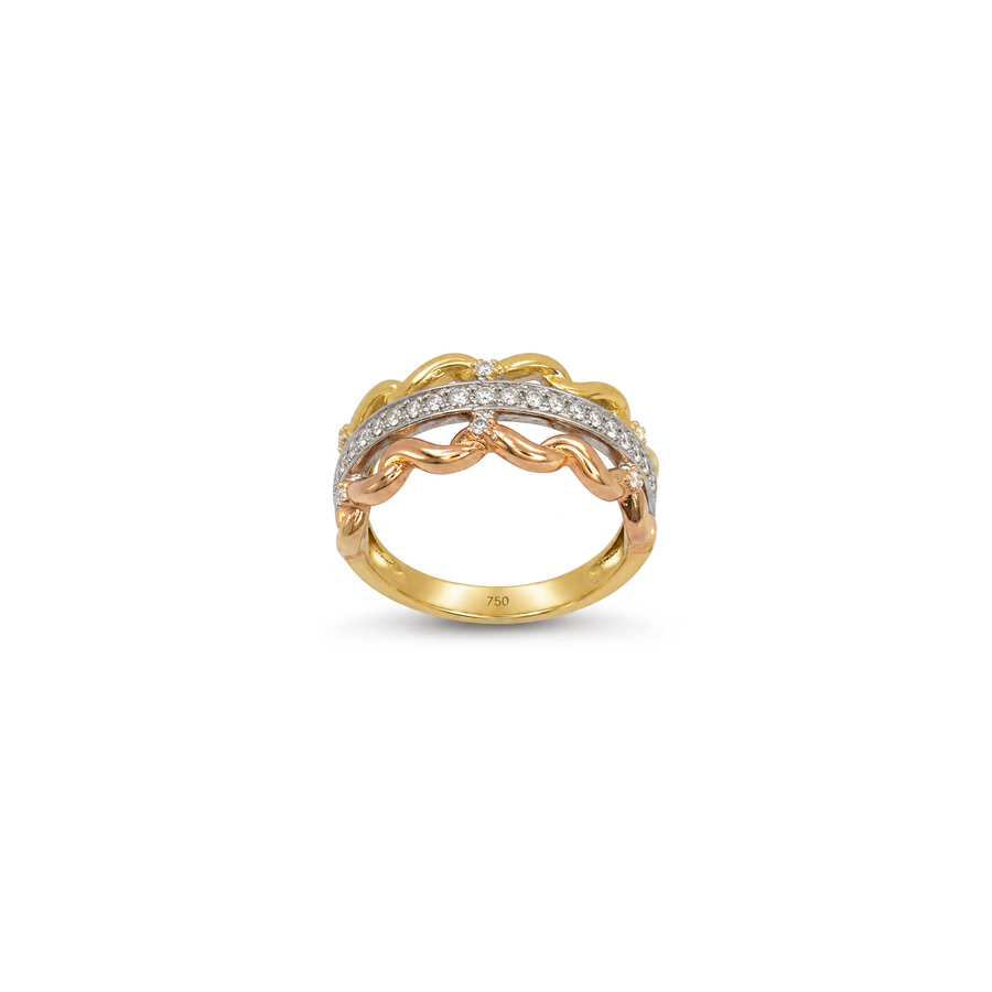 18K Gold Ring with Paved Braided Design