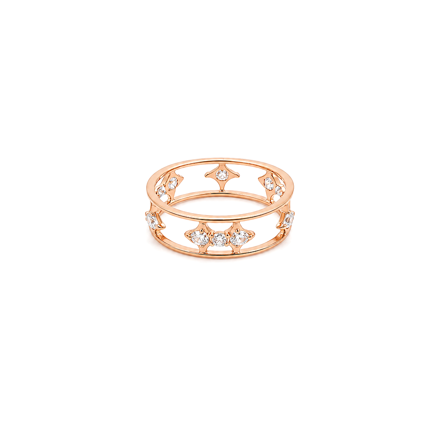 18K Gold Ring with Open Gemstones Design