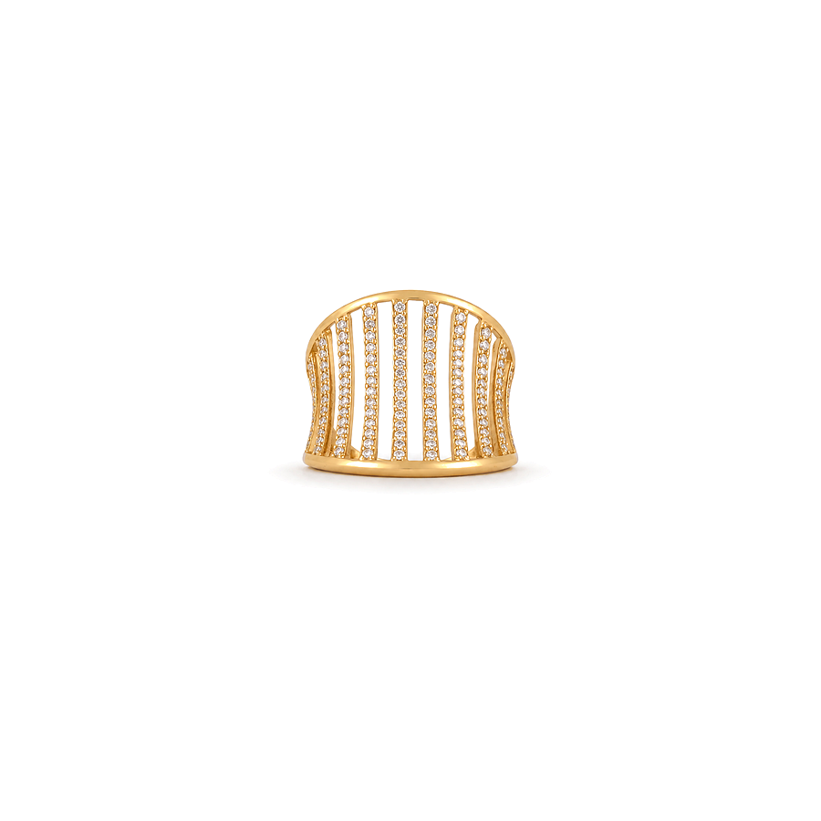 18K Gold Ring with Shining Gemstones Linear Design