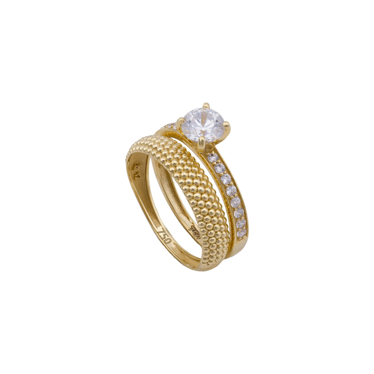 18K Gold Tunes Ring with Two Layer Paved Design