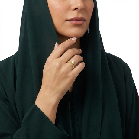 خاتم ذهب توينز عيار 18 بتصميم طبقتين مرصع