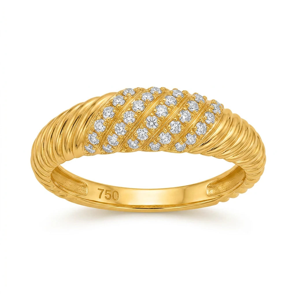 18K Gold Ring with Paved Twisted Design
