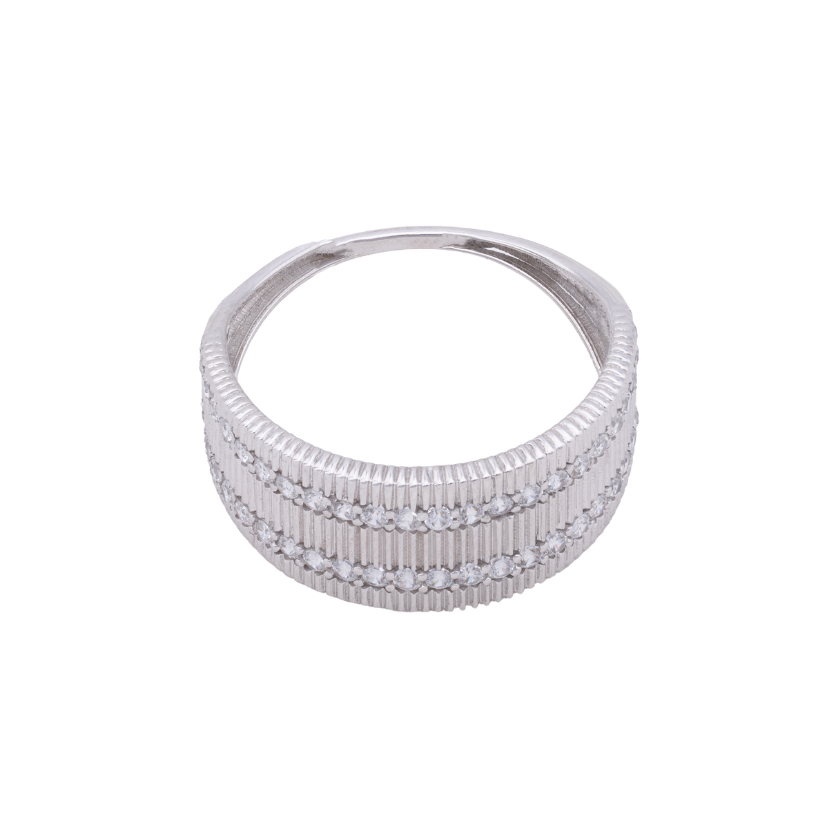 18K Gold Wide Ring with Paved Stones