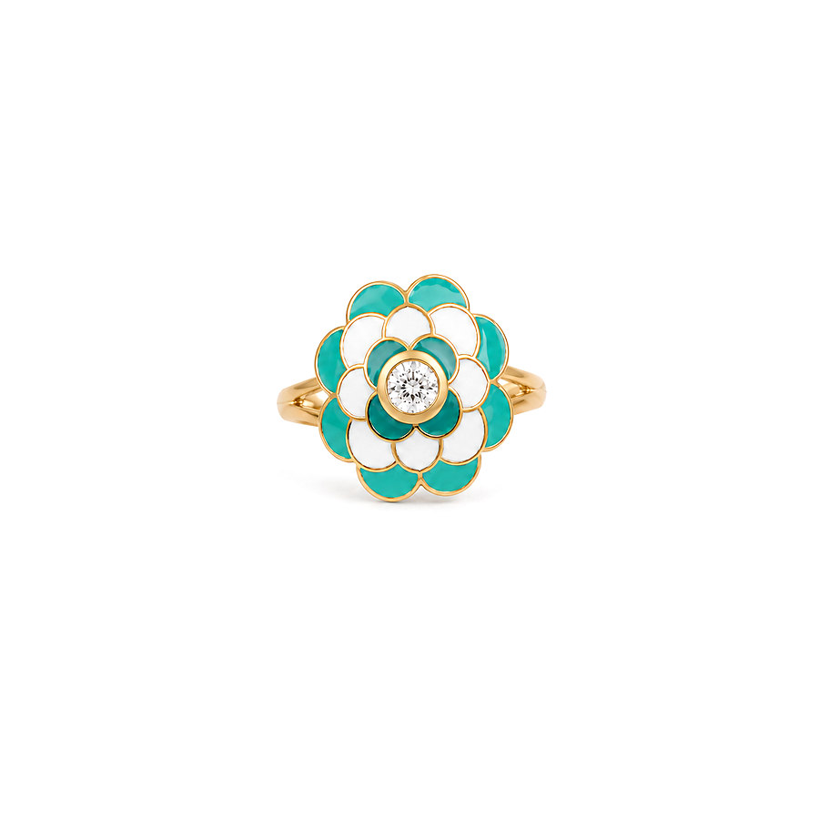 18K Gold Ring with Large Colorful Flower Design
