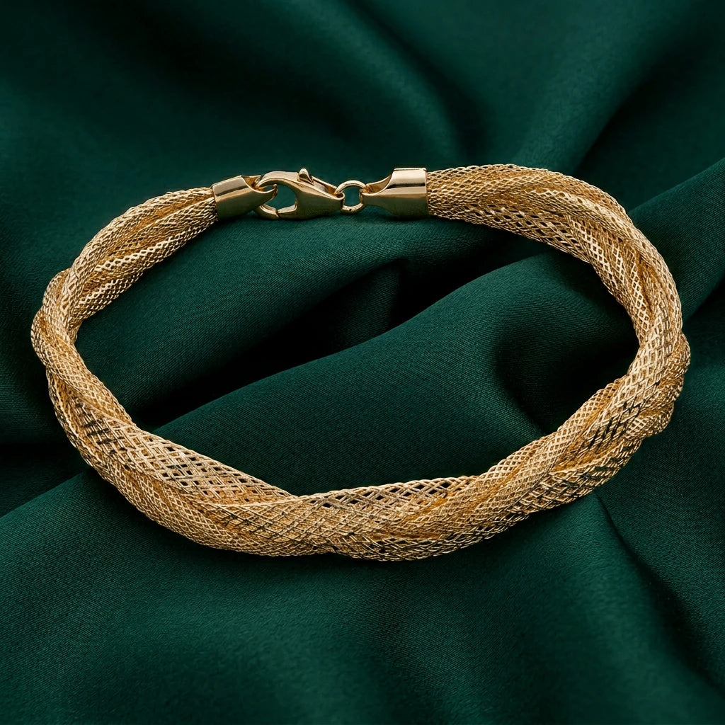 18K Gold Mesh Bracelet with Interlocking Design