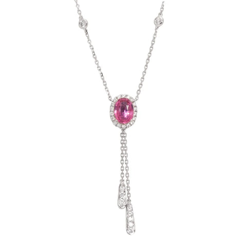 18K Gold Diamond Necklace with Colorful Pendant